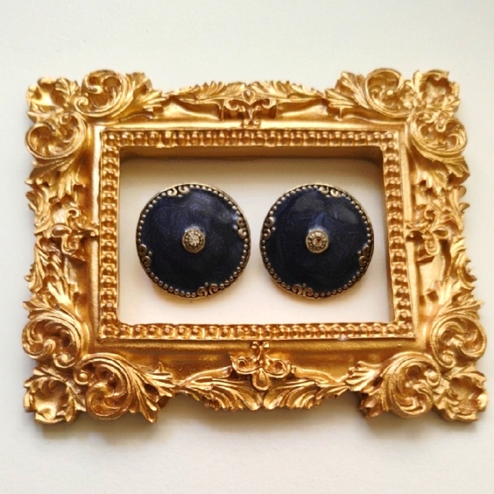 Berebi Signed Vintage Cosmic  Stellar Enamel like Design Style Clip On Earrings